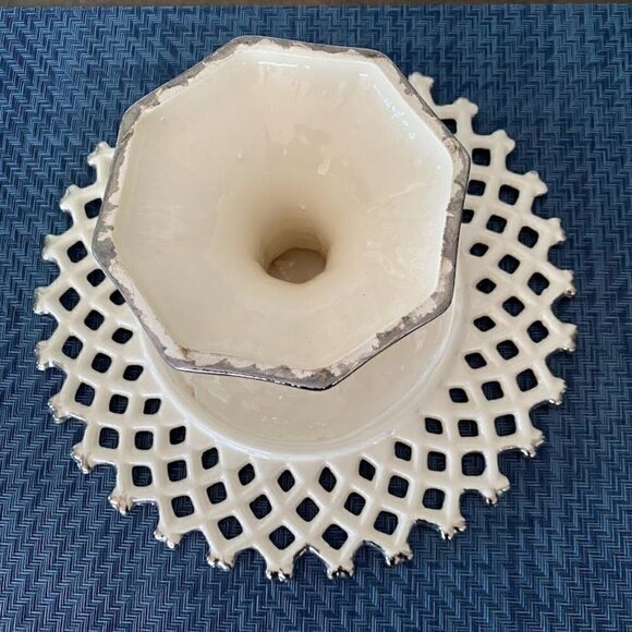 Vintage Cake Plate Stand Shabby Chic Floral Lattice - Picture 6 of 6